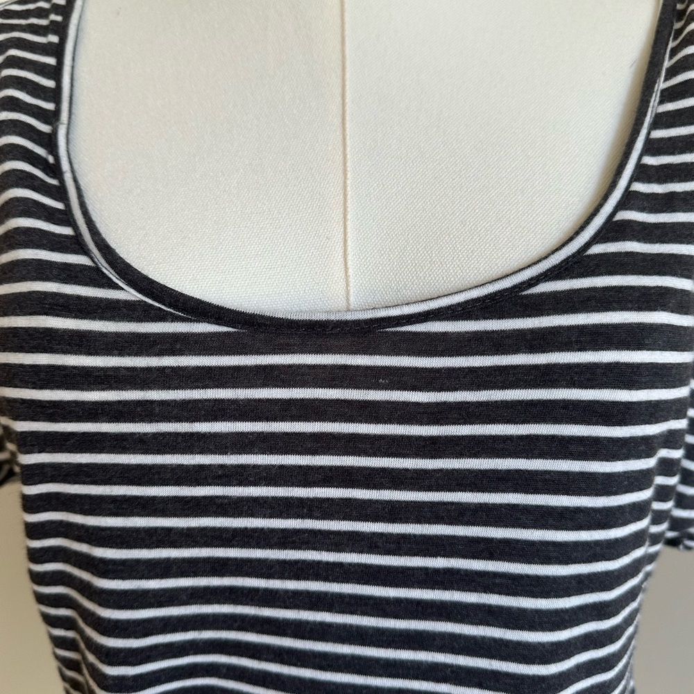Cold Shoulder Black/White Striped Shirt- Large - Picture 2 of 7